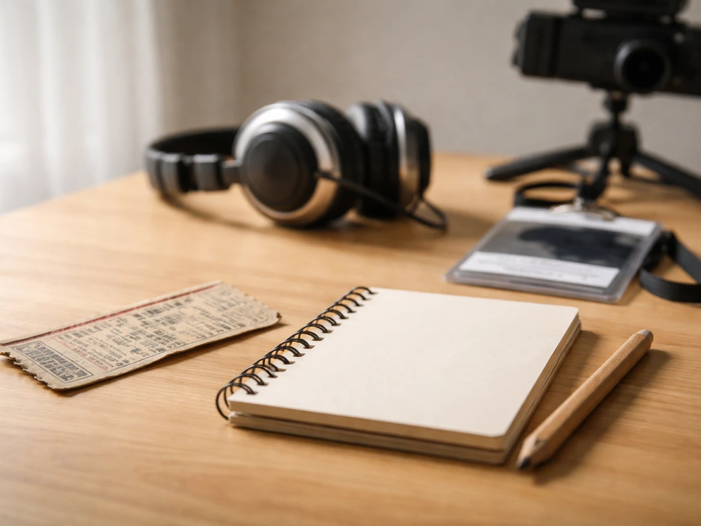 Minimal desk scene with touring and studio gear arranged to suggest career growth over time.