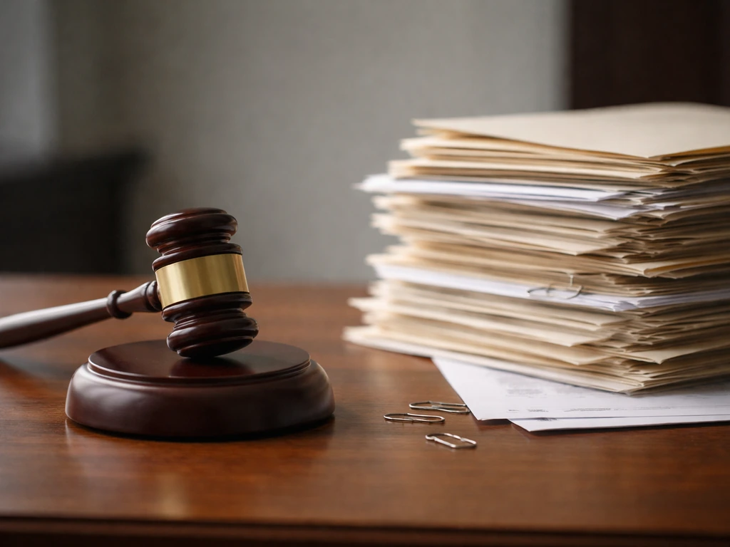 Close-up of blurred court case documents beside a legal gavel, symbolizing legal exposure and liabilities