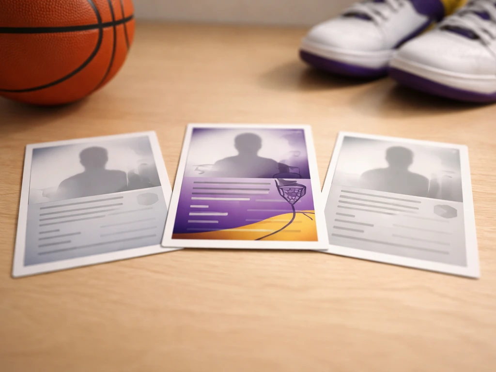 Three basketball profile cards on a desk, with one highlighted card to indicate Marcus Terrell Thornton.