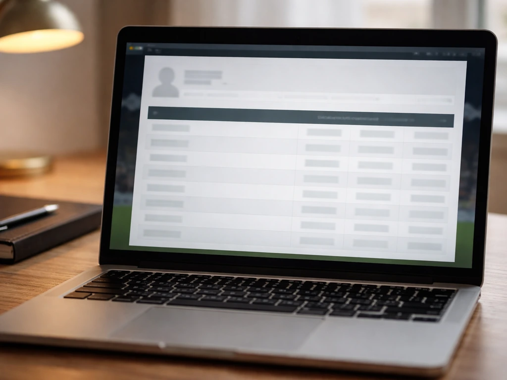 Close-up of a computer screen showing a clean web page with basketball contract/earnings-style rows, no readable text.