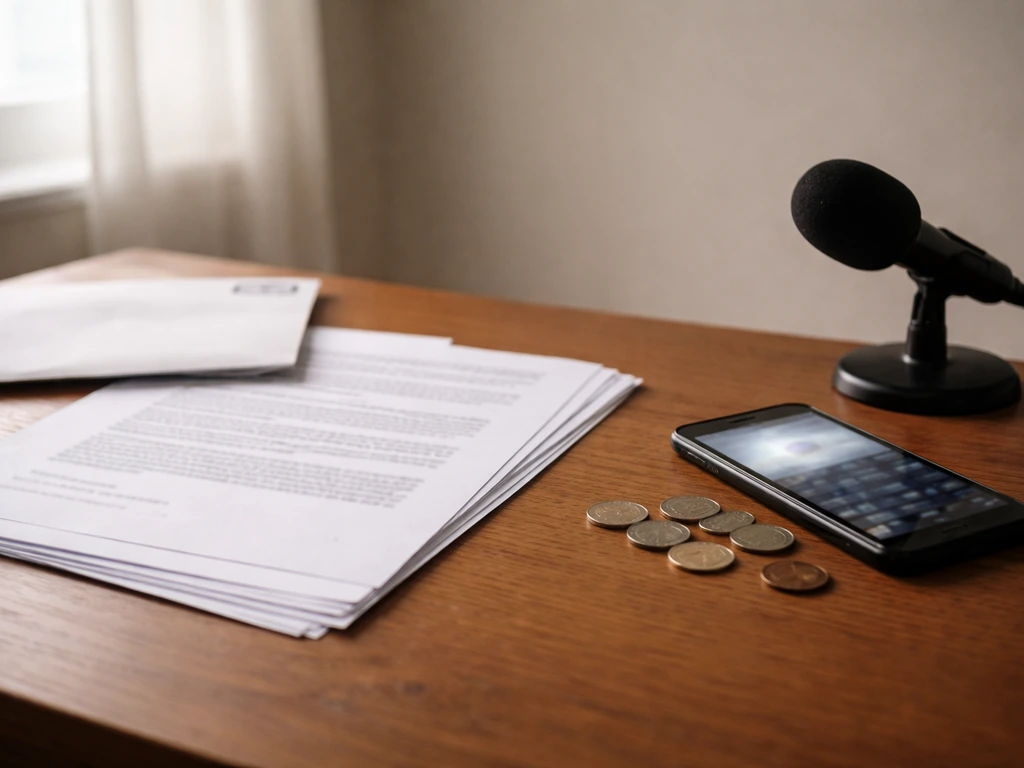 Minimal scene showing two contrasting money-and-media elements suggesting verified salary vs speculative net worth.
